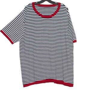 Sweater Preppy Nautical Beach Coastal Classic Comfort Casual Stripe Blue Red 4X